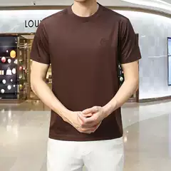 26 Summer Lp Classic Embossed Round Neck Men's Short Sleeve T-Shirt High Luxury Old Money Style Men's Round Neck T-Shirt 2622