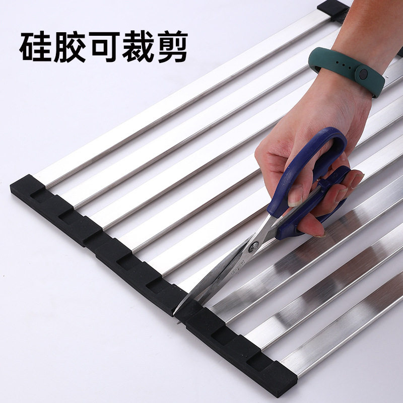 Kitchen sink drain rack 304 stainless steel foldable vegetable basin water filter shutter sink drain basket storage rack