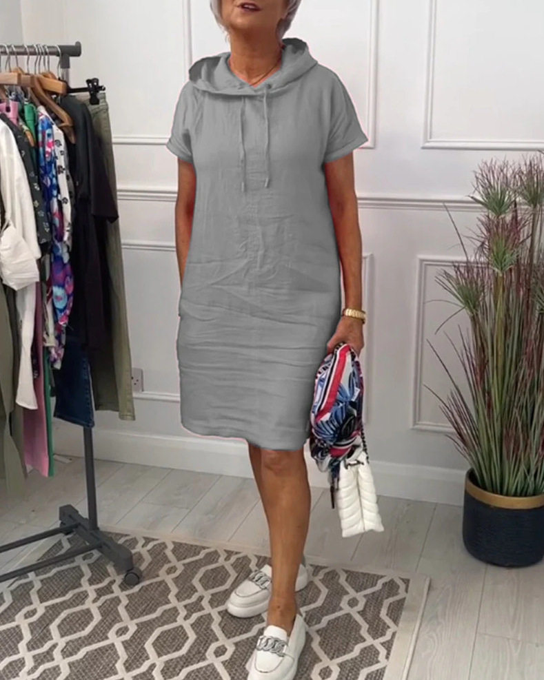 Casual Solid Color Short Sleeve Hooded Dress for Women Summer Collection Comfortable Everyday Wear Wholesale Available