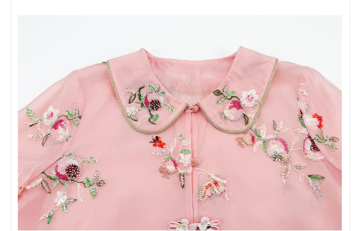 Bộ áo sơ mi không tay thêu họa tiết hoa và quần short dài, phong cách retro nghệ thuật — Quần short thêu hạt (giao hàng trong 7 ngày), Quần short thêu hạt (giao hàng trong ngày), Áo thêu hạt (giao hàng trong 7 ngày), Áo thêu hạt (giao hàng trong ngày)