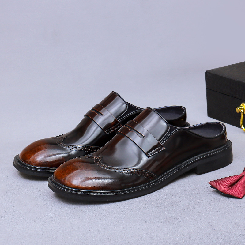 Giày Da Nam Chất Liệu Da Bò Mũi Tròn