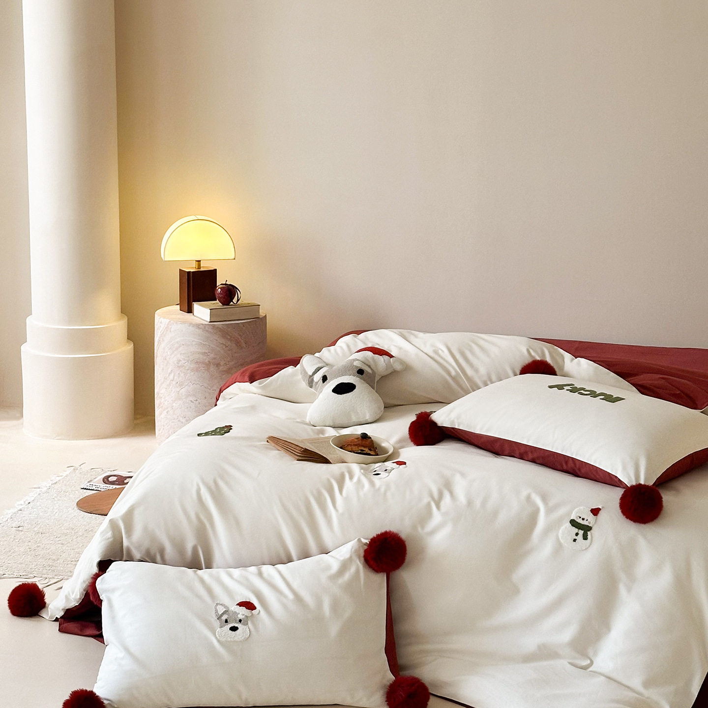 100-Count Pure Cotton Brushed Cute Towel Embroidered Four-Piece Set Cartoon Small Fur Ball Pure Cotton Bed Bed Sheets 1.8 Quilt Cover Three-Piece Set