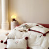 100-Count Pure Cotton Brushed Cute Towel Embroidered Four-Piece Set Cartoon Small Fur Ball Pure Cotton Bed Bed Sheets 1.8 Quilt Cover Three-Piece Set