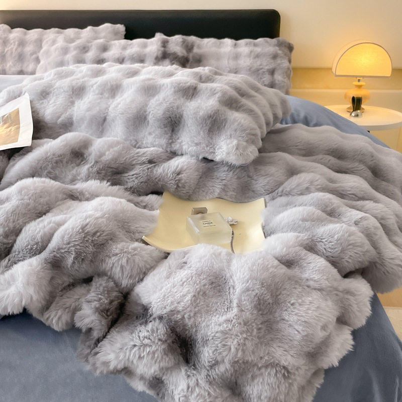 Thick Rabbit Plush Milk Velvet Four-Piece Set Winter Warm Rabbit Velvet Bed Bed Sheets Quilt Cover Lazy Rabbit Velvet Coral Velvet 4