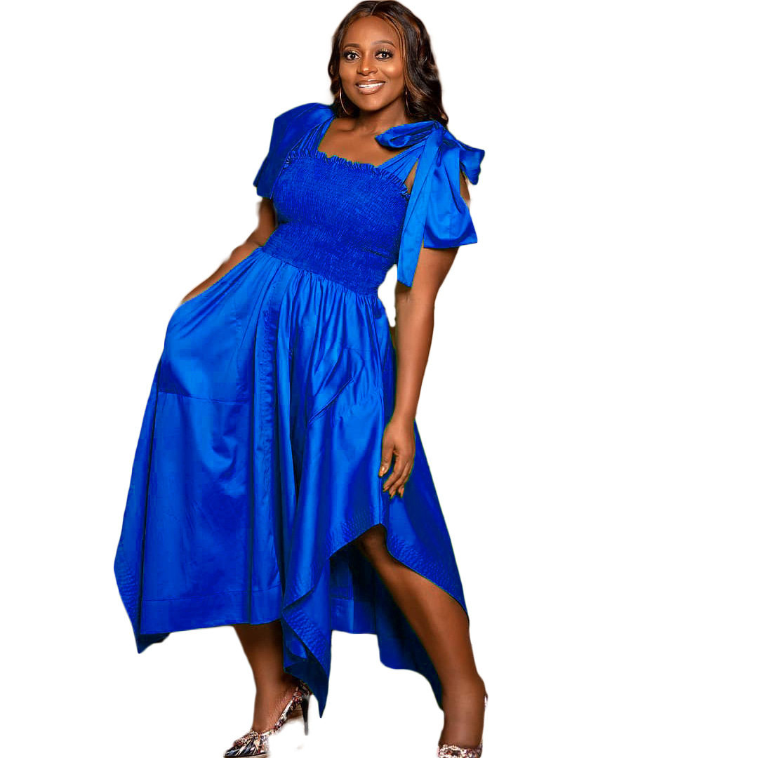 Plus Size Solid Color Irregular Evening Dress with Bow Tie Elegant Design for Formal Occasions Wholesale Available
