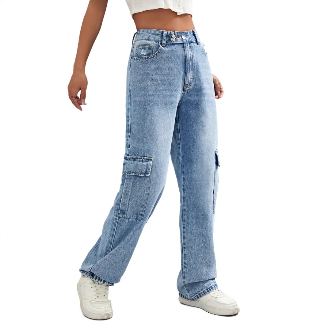 Loose Fit Wide Leg Pocket Denim Work Pants Trendy Casual Style Ideal for Everyday Wear Wholesale Available