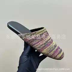 2025 Early Spring New Casual Flat Muller Shoes Knitted Warm Toe Half Slippers Lazy Holiday All-match Women's Shoes