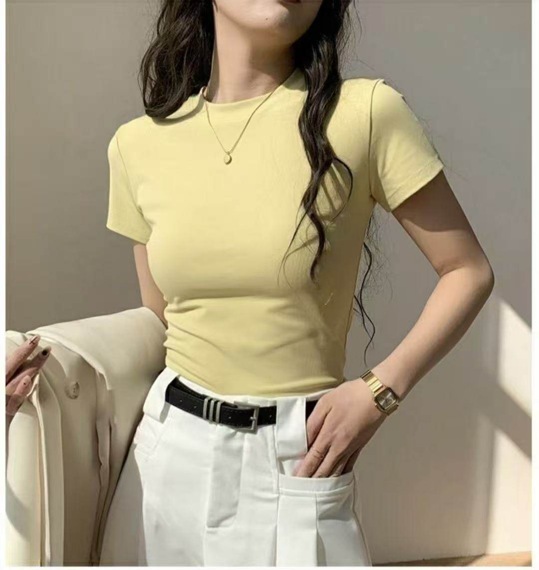 跨境打底修身短袖t恤女韩版新款外贸ins显瘦短款时尚上衣女潮批发