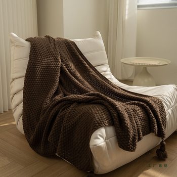 Maillard Blanket Nordic Large Tassel Solid Color Throw Blanket Homestay Bed End Blanket Knitted Blanket Brown Coffee Sofa Blanket Simple