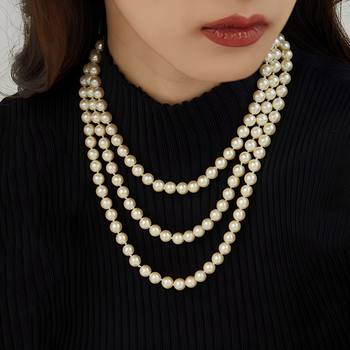Vintage Pearl Necklace Women's Elegant Elegant Chanel-style Double-layer Clavicle Chain All-match Long Woolen Chain Cross-border Accessories