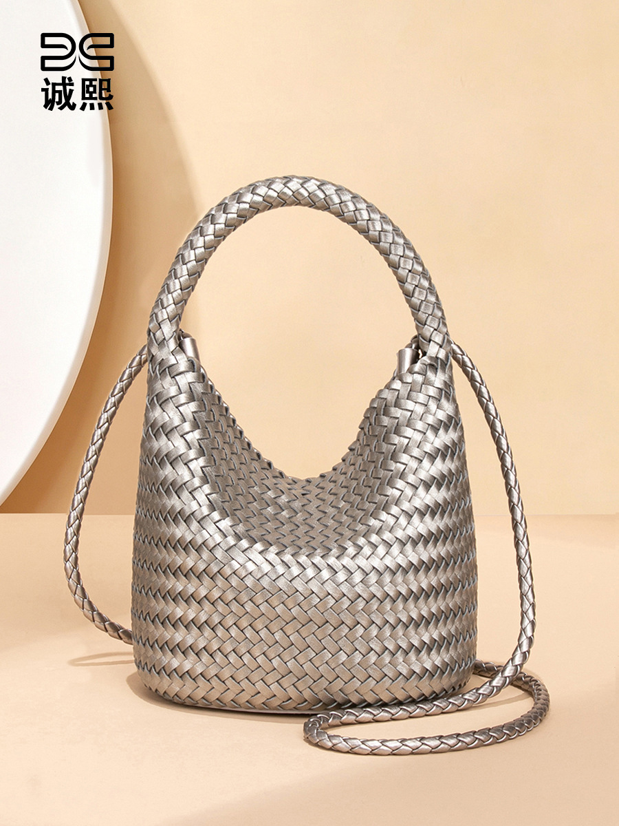 Túi xách nữ dáng xô đan họa tiết chữ V thiết kế tối giản, đeo vai và đeo chéo — B2697 # Màu nâu nhạt, B2697 # Màu vàng ngỗng, B2697 # Xám bạc, B2697 # Xanh Victoria