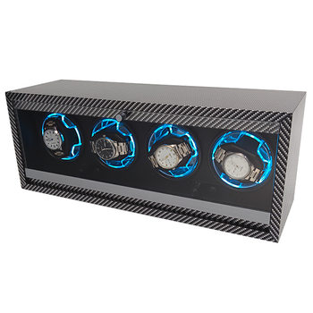 in stock wholesale household carbon fiber pattern rocker 4-position atmosphere light electric watch box automatic rotating box