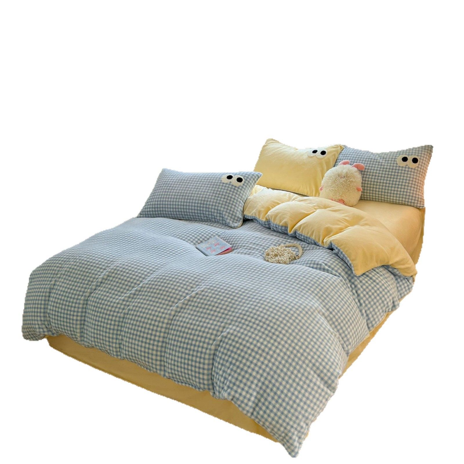 Winter Milk Velvet Four-Piece Set Pure Color Thickeneded Coral Velvet Double-Sided Fleece-Lined Quilt Cover Flannel Bed Three-Piece Set