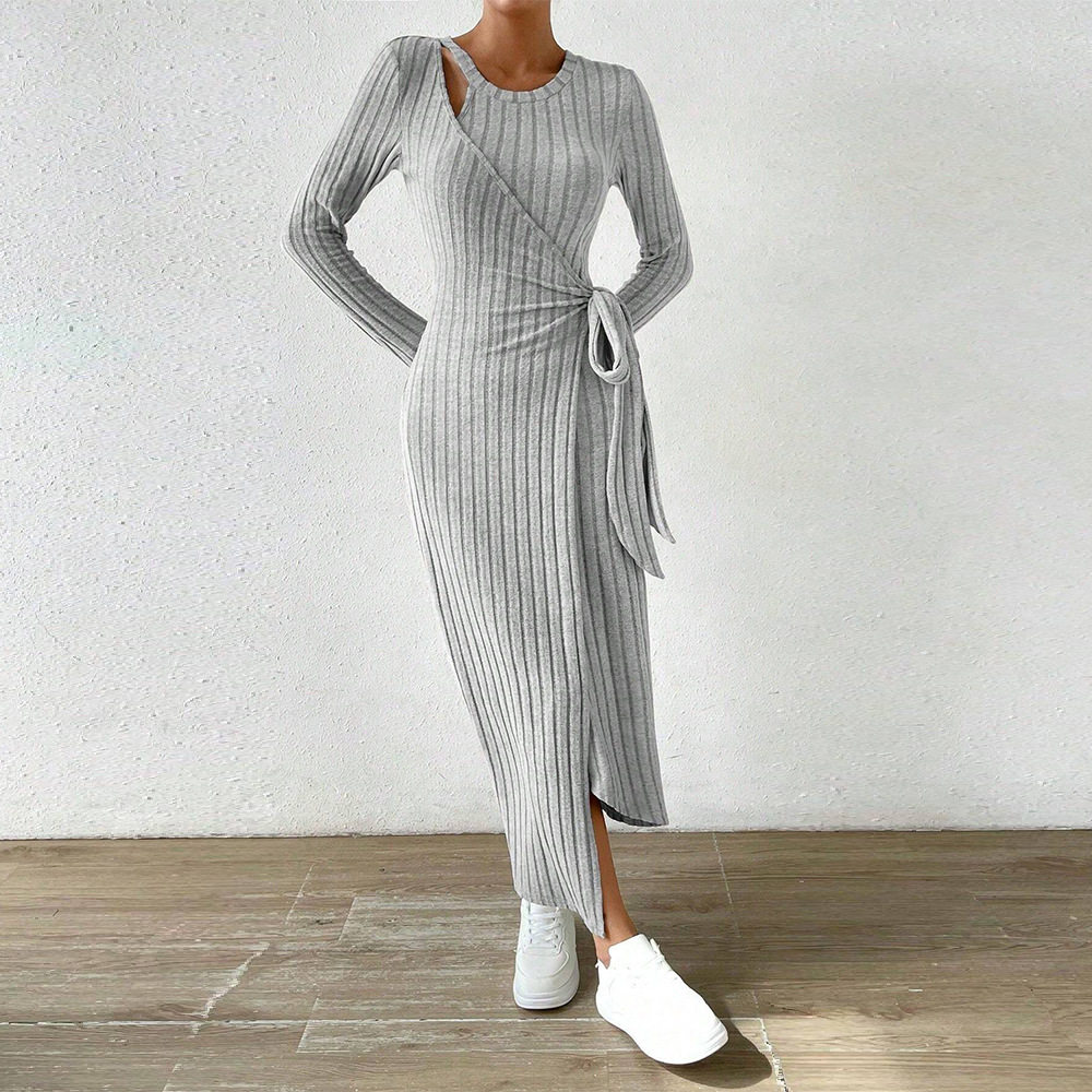 Knitted Grey Dress Irregular Hem Casual Style Spring Summer Collection Wholesale Available custom packaging