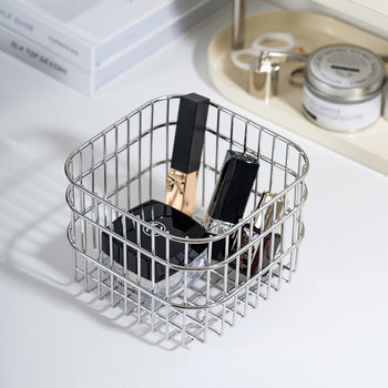 Ins Style Multi-purpose Storage Rack Square Sundries Organize Storage Box Desktop Cosmetics Stainless Steel Storage Basket