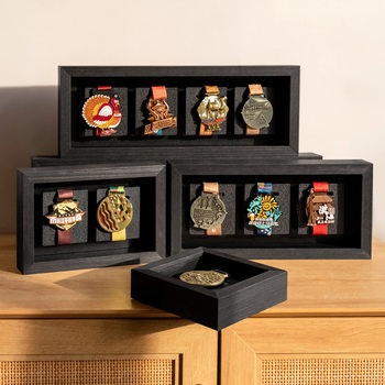 Solid Wood Three-Dimensional Marathon Medal Display Rack Wall-Hanging Vertical Display Photo Frame Table Keep Chapter Storage Box