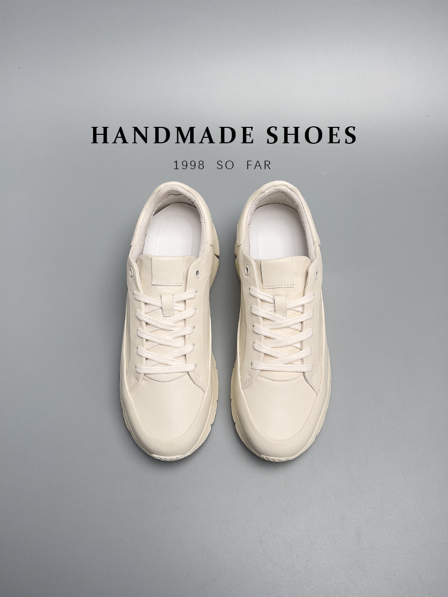 Giày sneaker nam da thật màu trắng phong cách Hàn Quốc, đế độn cao, dễ phối đồ — Màu trắng (tỷ lệ chất lượng trên 1000)