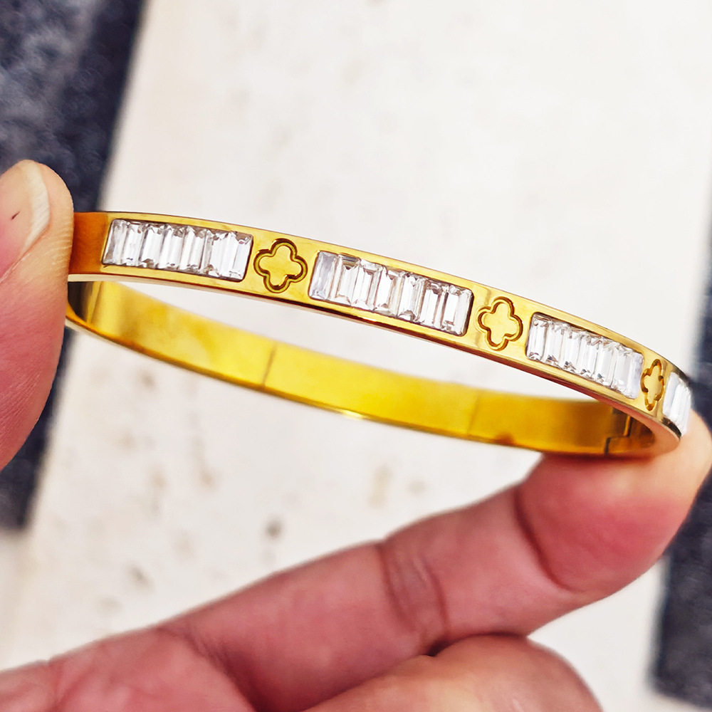 欧美热卖时尚不锈钢金色手镯不易褪色18K不锈钢首饰gold bangles