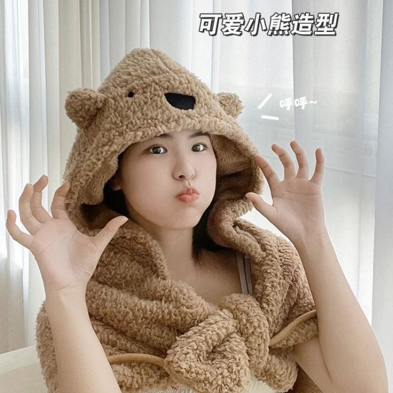 Cartoon Bear Cute Autumn and Winter Thickeneded Warm Blanket Shawl with Hood Student Lunch Break Nap Blanket Cloak Style
