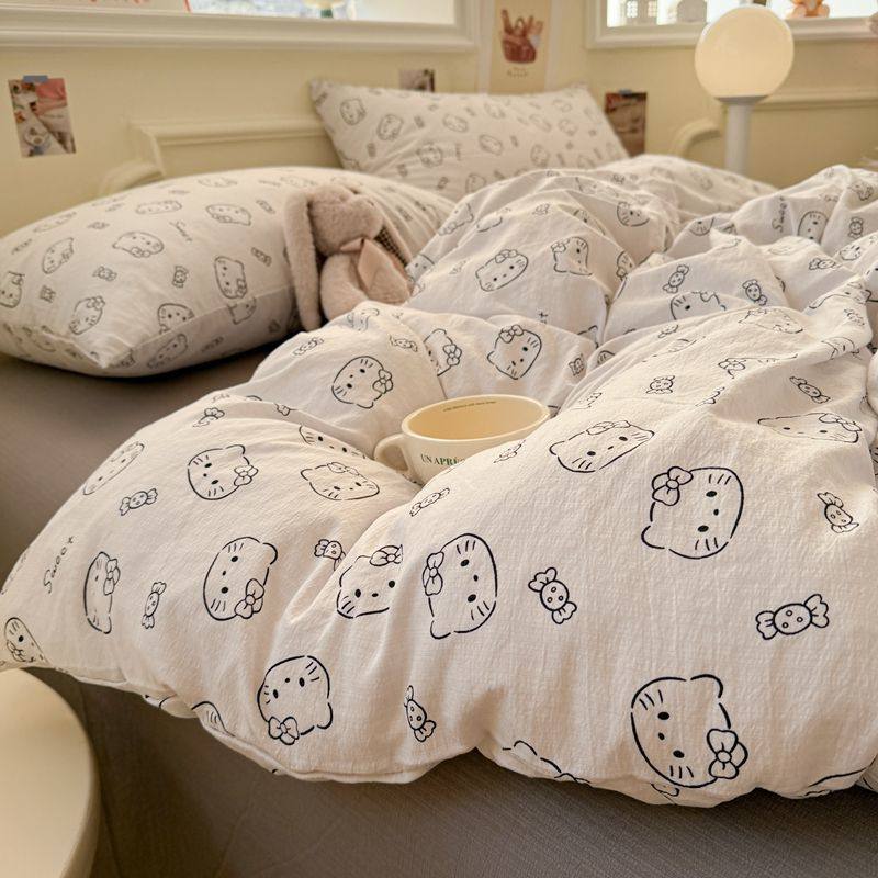 Class A maternal and infant grade double-layer yarn cute Mimi bedding four-piece bed sheet quilt cover simple dormitory three-piece set