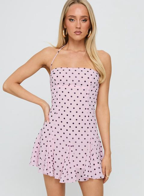Summer Womens Dress Sleeveless Backless Polka Dot Tie Waist Casual or Party Wear OEM Available