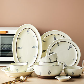 Mimosa Japanese-style Ceramic Plate Wholesale Dish Household Dishes Tableware Set Binaural Noodle Soup Bowl Rice Bowl Fish Plate