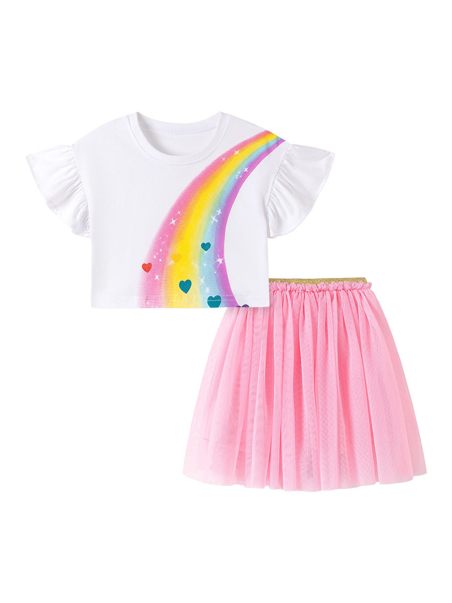 Girls' Summer Stylish Set, Style Mesh Dress Outfit, Cute Baby Wear