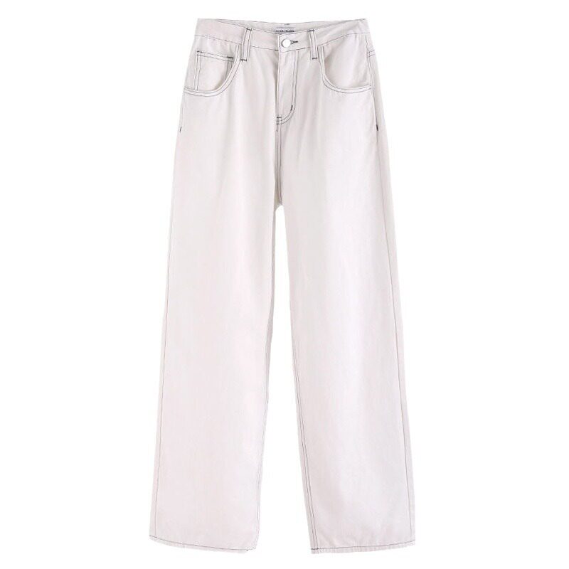 High Waisted White Denim Jeans for Women Vintage American Style Loose Fit Straight Leg Casual Spring and Autumn Wear