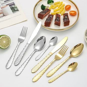 Stainless Steel Tableware Water Cube Series Set Hotel High-End Western Tableware Knife, Fork, Spoon, Fruit Fork, Table Spoon, Coffee Spoon