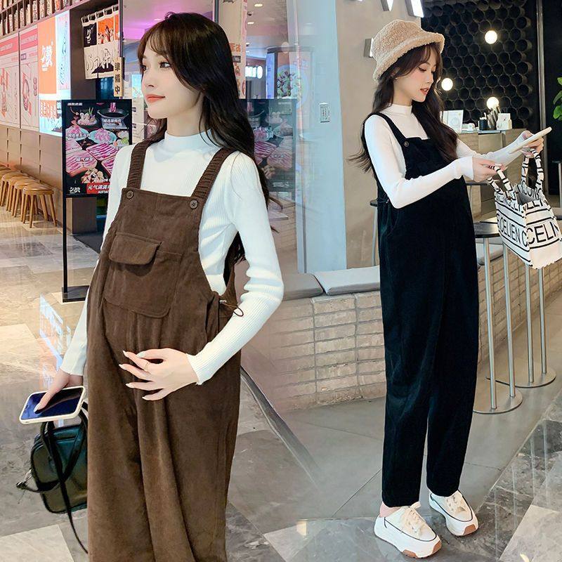 Maternity Overalls Set Spring and Autumn Fashion New Style Fleece-Lined Maternity Pants Sweater Loose Plus Size Maternity Wear Casual Pants