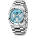 White case, sky blue dial, steel strap