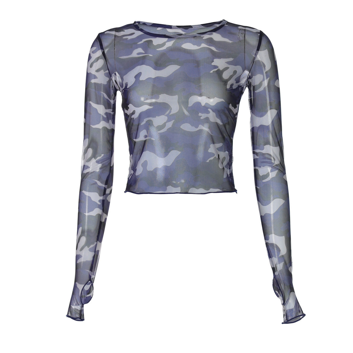 欧美热销网纱上衣女2025夏季女装新款亚马逊迷彩长袖t恤厂家批发