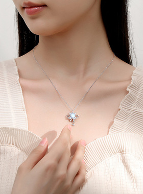 环绕星球小猫项链女S925纯银小众设计百搭猫咪精致优雅锁骨链