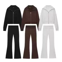 Pb&Za Cross-Border Supply 2025 Winter New European and American Style Lapel Long-Sleeved Zipper Fleece Jacket Mid-Waist Pants