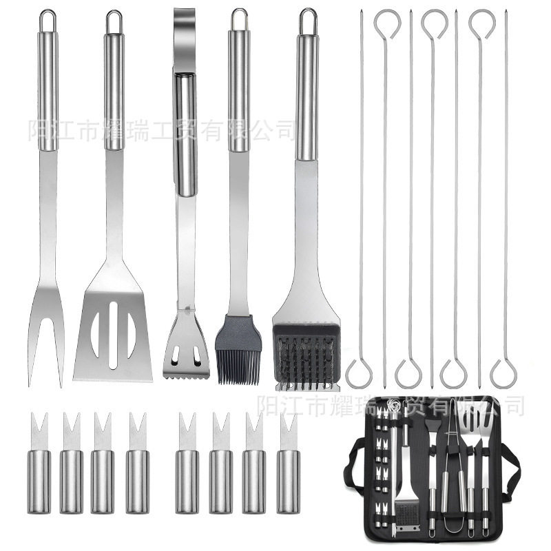 Amazon Stainless Steel Baking Tools suit Oxford Bag Barbecue Utensils Outdoor Household BBQ Combination Barbecue Tools
