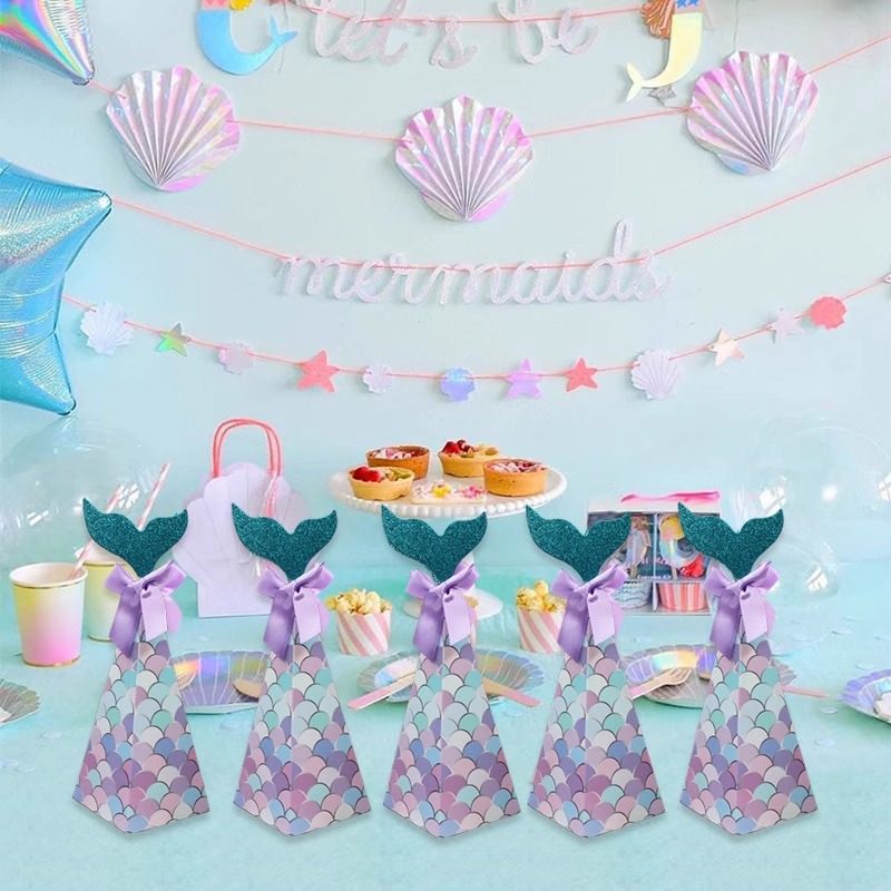 Cross-Border Hot Selling Mermaid Birthday Party Candy Box Kidsren's Birthday Paper Packaging Box Holiday Wedding Candy Box