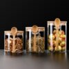 High borosilicate round glass sealed jar seasoning box storage jar coffee beans kitchen supplies storage jar with wooden spoon