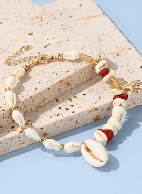 可爱风闺蜜骨头小狗女陶瓷童趣复古手饰天然海螺贝壳手串小众手链