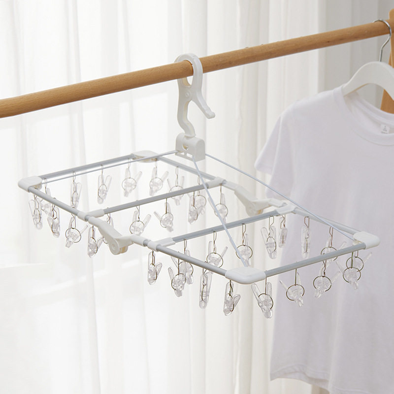 Stainless steel clothes hanger dormitory multi-clip socks rack multi-functional cool underwear drying underwear windproof artifact