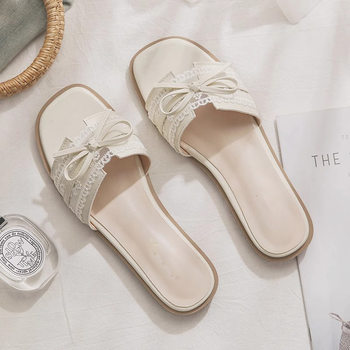 Foreign Trade French Style Flats Slippers Women's Sandals 2025 Summer Bow Slippers Elegant Soft-Soled Sandals