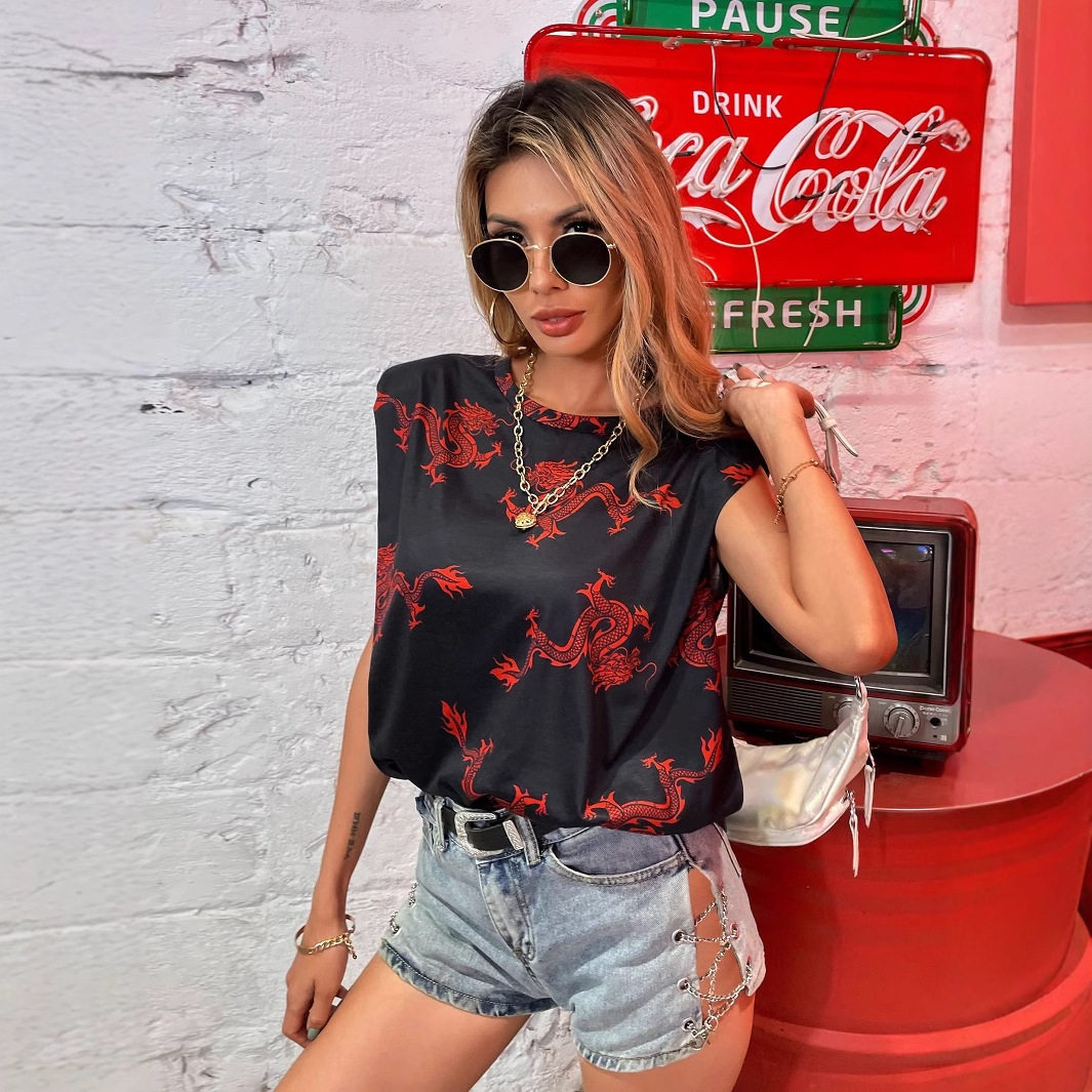 Womens Printed Short Sleeve T Shirt Round Neck Fashionable Design Casual Style Spring Summer Collection Ready to