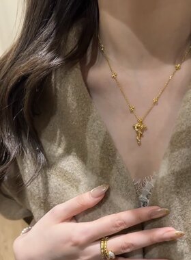 法式中古金色点钻灵蛇项链女精致级感锁骨链复古时尚百搭颈链潮