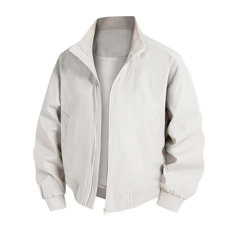Áo Khoác Bomber Nam Cổ Trụ Dáng Rộng Vải Polyester Màu Trắng, Đen
