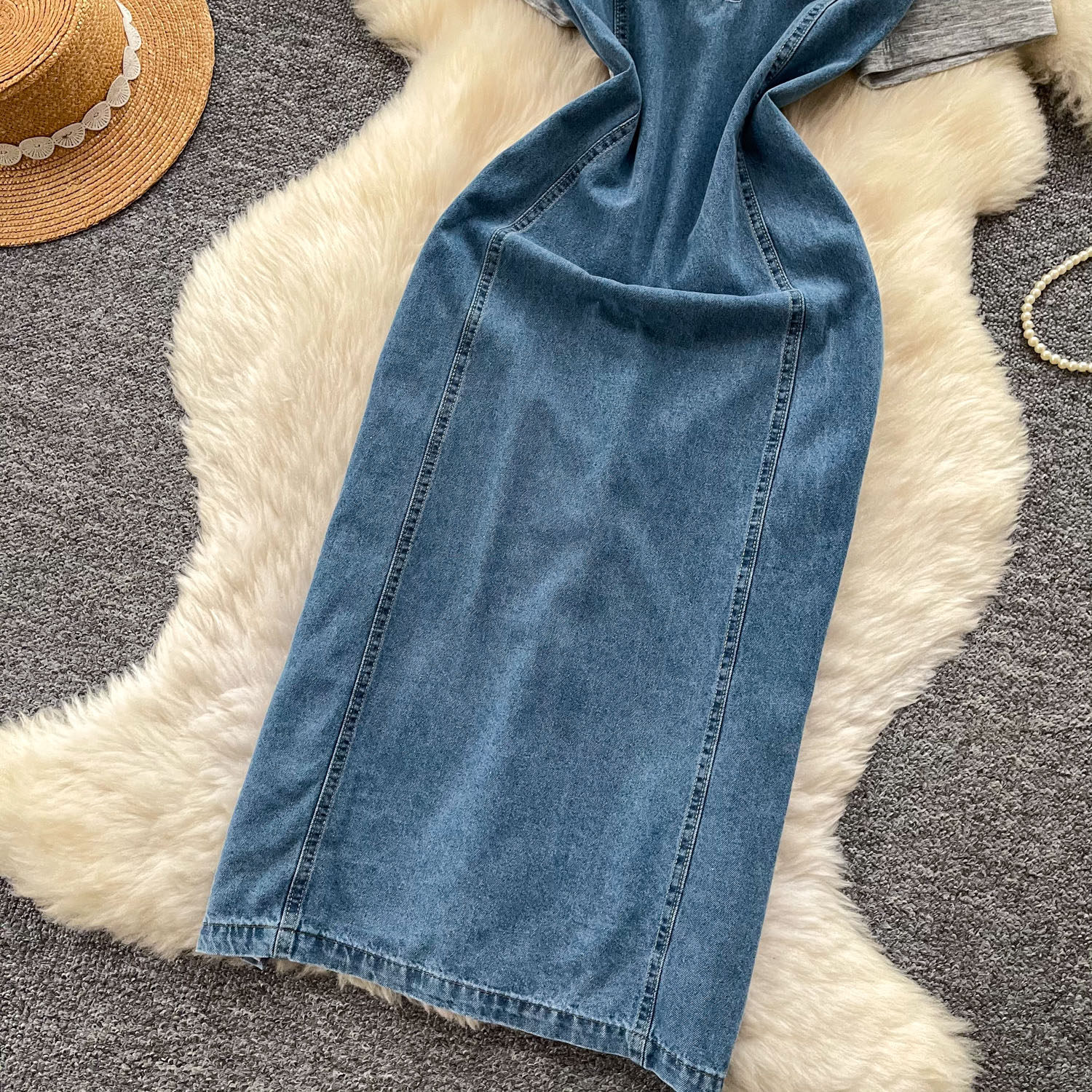 Womens Summer A Line Denim Dress Short Sleeve Waist Defining Color Block Design Perfect for Work or Casual Outings