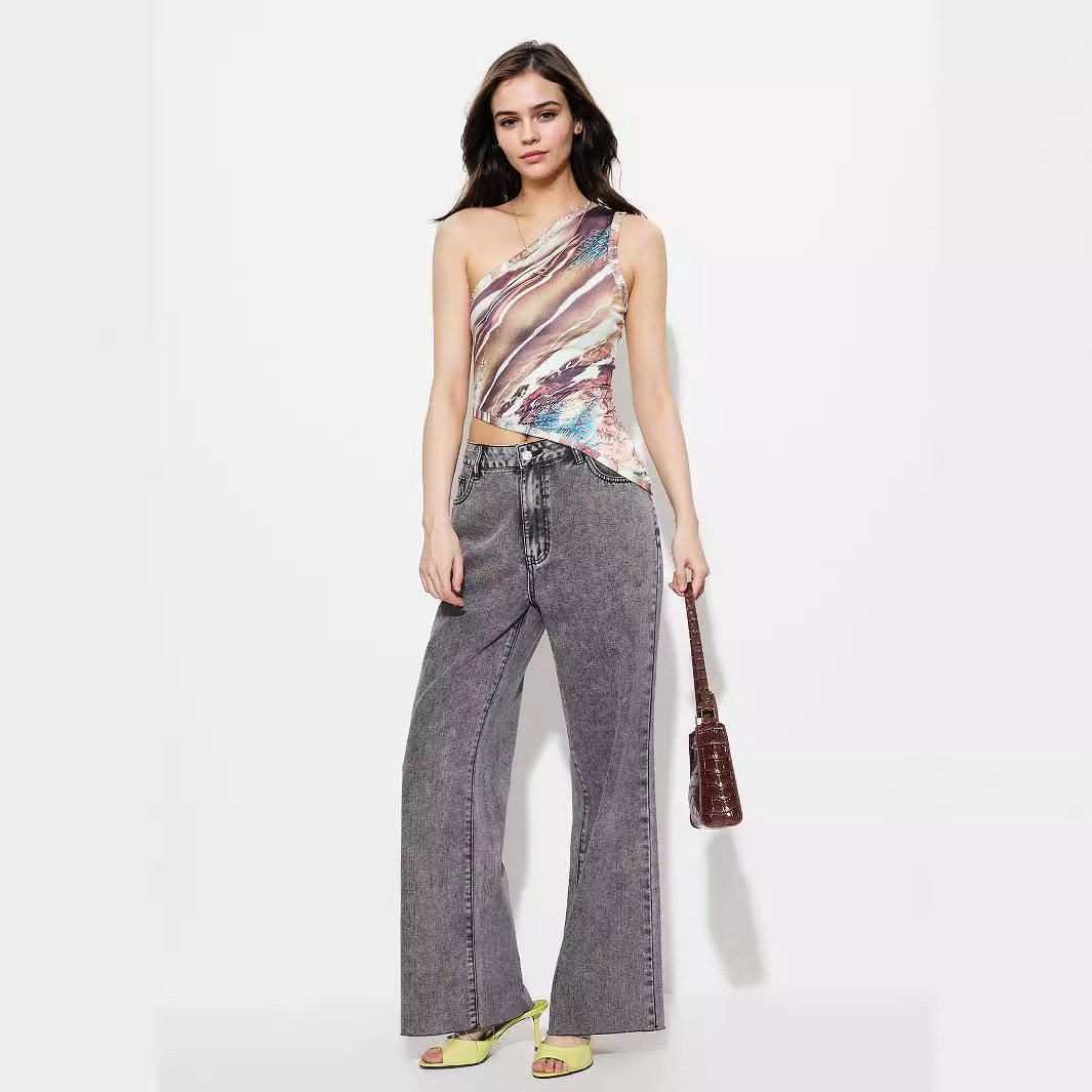High Waisted Wide Leg Jeans Loose Fit Straight Cut Durable Denim Casual Wear for Women Ready to Ship