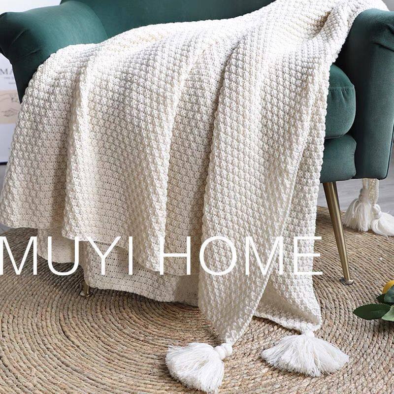 Ins Scandinavian Style Sofa Blanket Office Nap Blanket Tassel Knitted Ball Wool Casual Air Conditioning Small Blanket