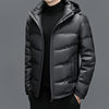 Haining men's sheepskin mid-length hooded white duck down casual down jacket warm real leather jacket winter