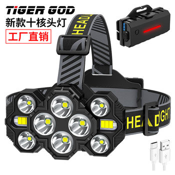 Factory wholesale new strong light 10LED headlight outdoor lighting head wearing USB rechargeable waterproof flashlight floodlight