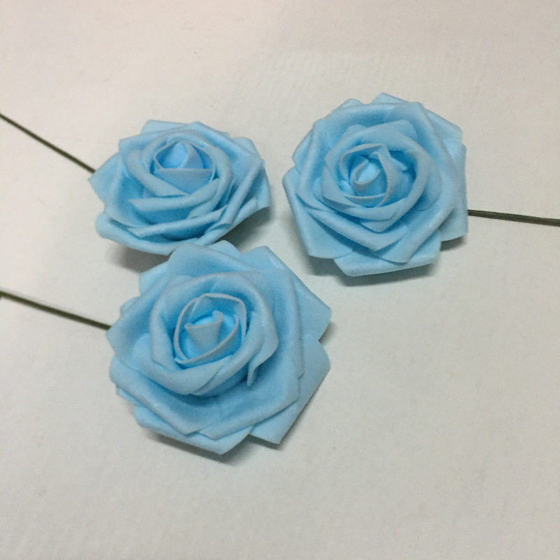 工厂现货仿真8cm带杆PE玫瑰花 泡沫花头手捧花婚庆喜糖盒配件