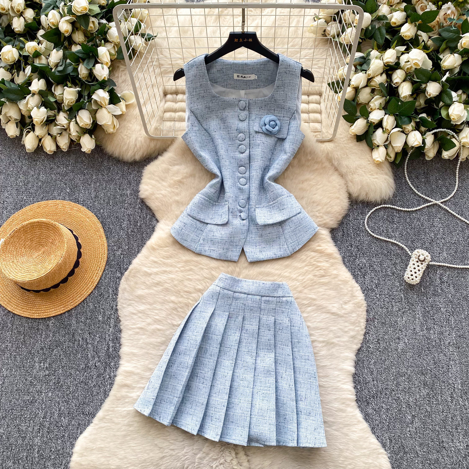 Chic Sleeveless Vest and Pleated Skirt Set Lightweight Versatile Elegant Summer Casual Outfit Wholesale Available
